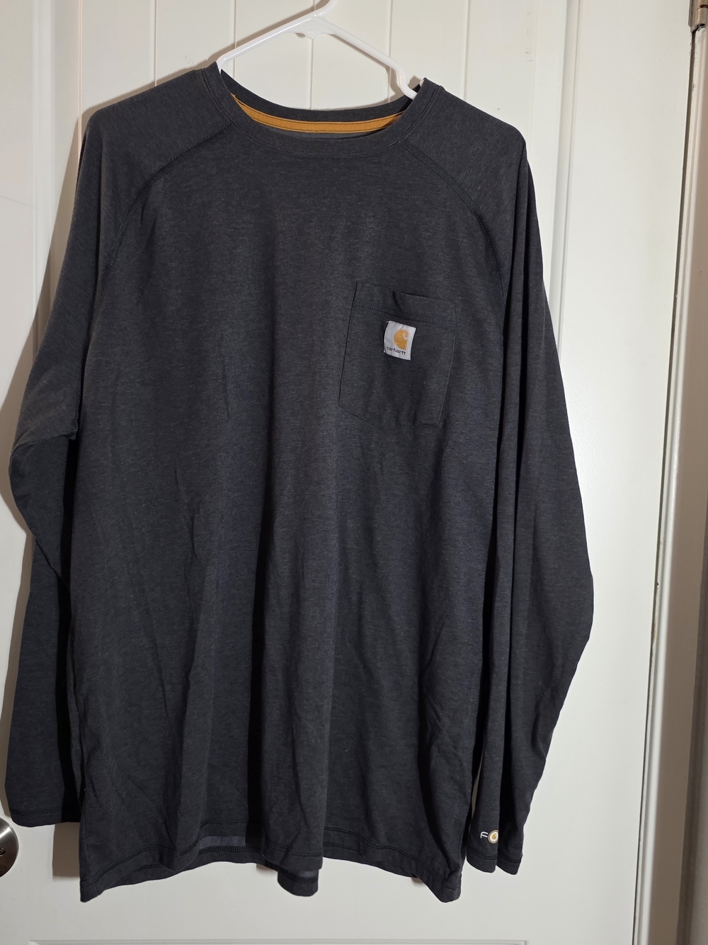 Carhartt Long Sleeve Pocket Tee in Charcoal with Gold Trim